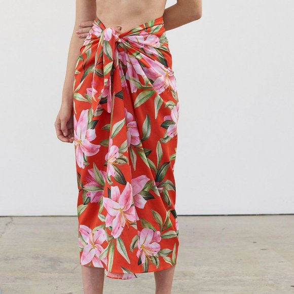 Mara Hoffman Red Floral Izzi Skirt - Picture 1 of 3